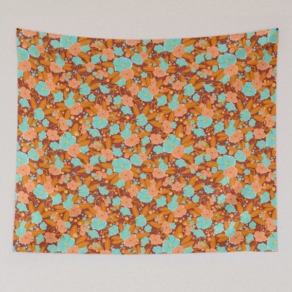 Item preview, Small bouquet, Orange and turquoise on a brown background designed and sold by Alex  Blud.