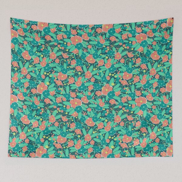Item preview, Small bouquet, Green and pink-orange on dark green background designed and sold by Alex  Blud.