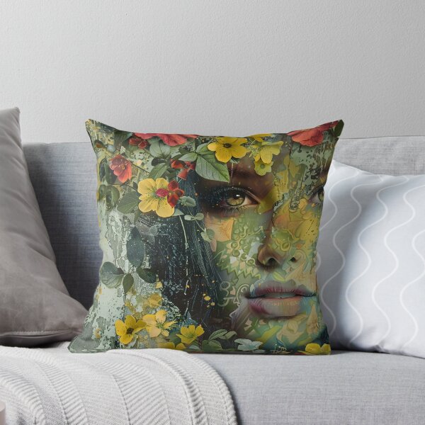 Item preview, Colorful woman's face merged with floral elements art designed and sold by Artessie.