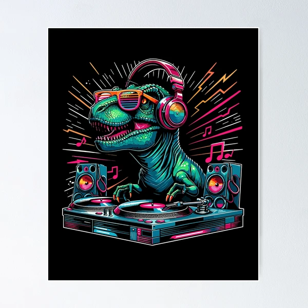 Disk Jockey Cool T-Rex Dinosaur Music DJ
