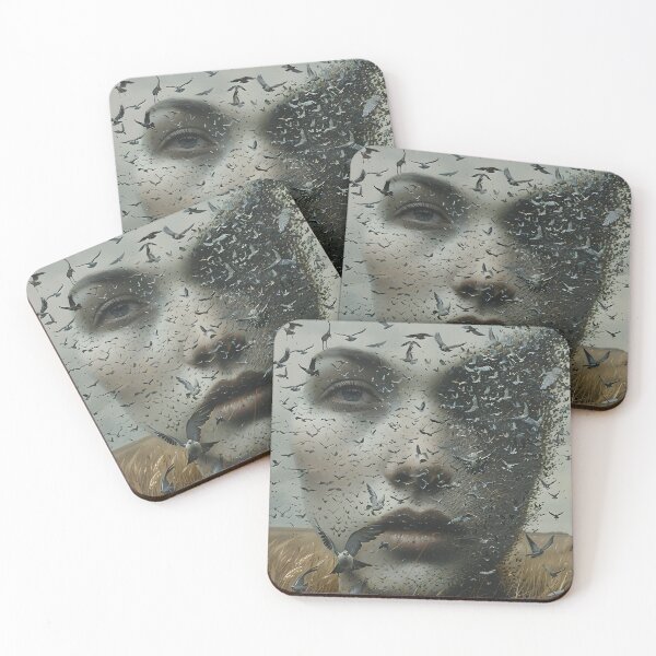 Item preview, Abstract portrait with disintegrating birds in nature designed and sold by Artessie.