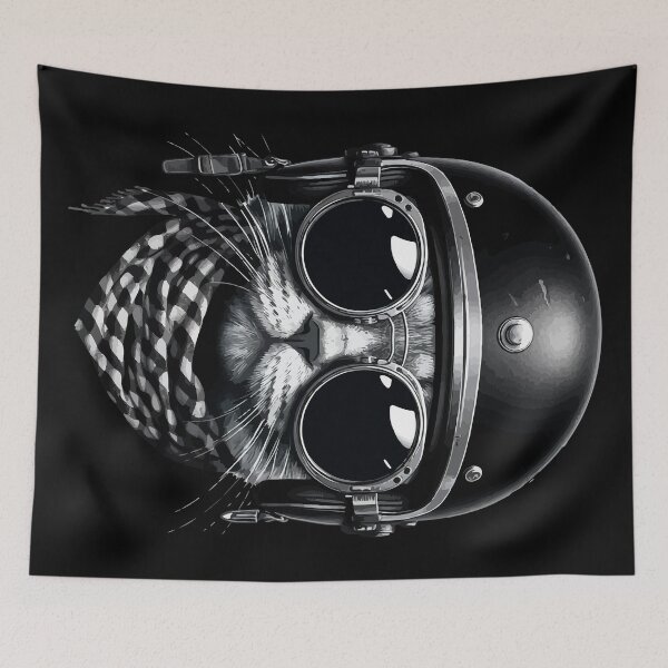 Item preview, Funny Biker Cat In Cool Helmet Monochromatic designed and sold by TomFrontierArt.