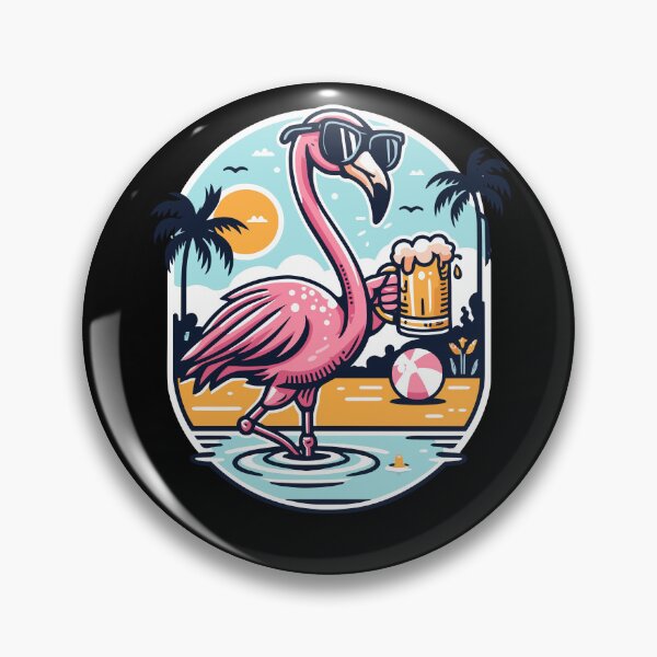 Artikelvorschau, Funny Flamingo Bird Drinking Mug Of Beer Summer Vacation entworfen und verkauft von Dressed For Duty.