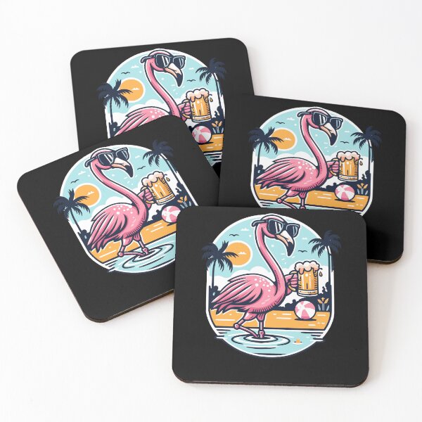 Artikelvorschau, Funny Flamingo Bird Drinking Mug Of Beer Summer Vacation entworfen und verkauft von Dressed For  Duty.