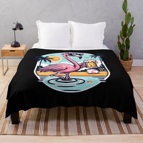 Artikelvorschau, Funny Flamingo Bird Drinking Mug Of Beer Summer Vacation entworfen und verkauft von Dressed For Duty.