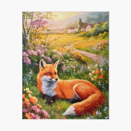 Item preview, Fox Portrait. Spring season, floral fox, vintage fox, fox painting, Pierre-Auguste Renoir style designed and sold by FoxVibes.