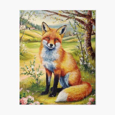 Item preview, Fox Portrait. Spring season, floral fox, vintage fox, fox painting, Pierre-Auguste Renoir style designed and sold by FoxVibes.