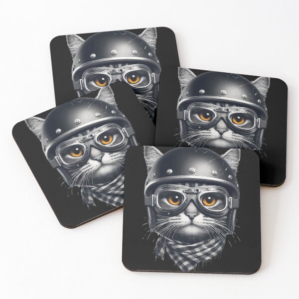 Item preview, Biker Cat In Cool Helmet Monochromatic designed and sold by TomFrontierArt.