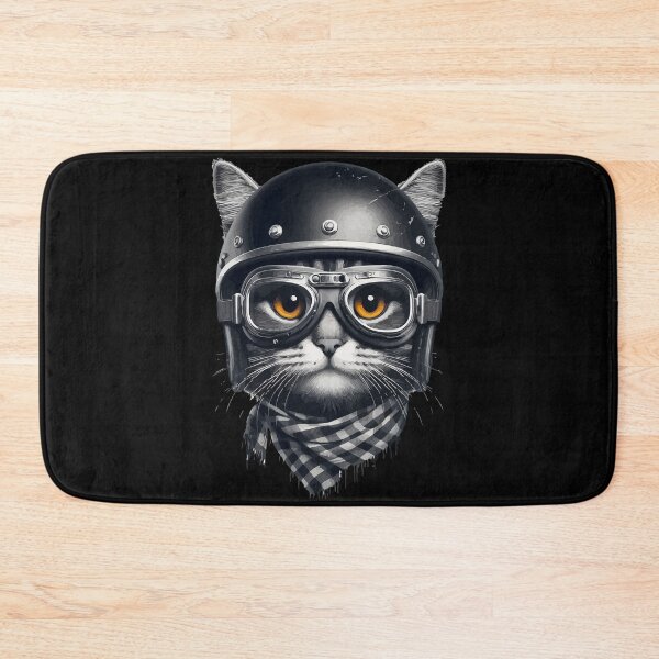 Item preview, Biker Cat In Cool Helmet Monochromatic designed and sold by TomFrontierArt.