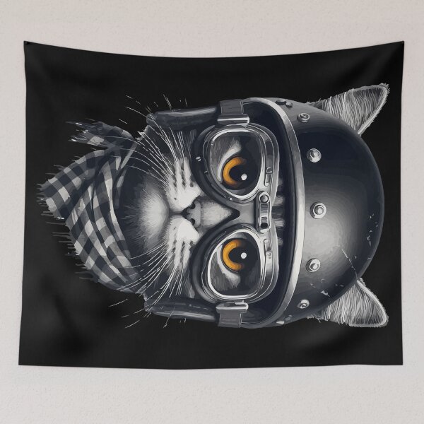 Item preview, Biker Cat In Cool Helmet Monochromatic designed and sold by TomFrontierArt.