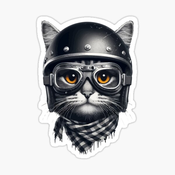 Item preview, Biker Cat In Cool Helmet Monochromatic designed and sold by TomFrontierArt.