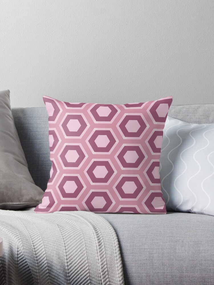Pillow, Geometric Dusky Rose Colorful Honeycomb Hexagons designed and sold by Triplicate Limited