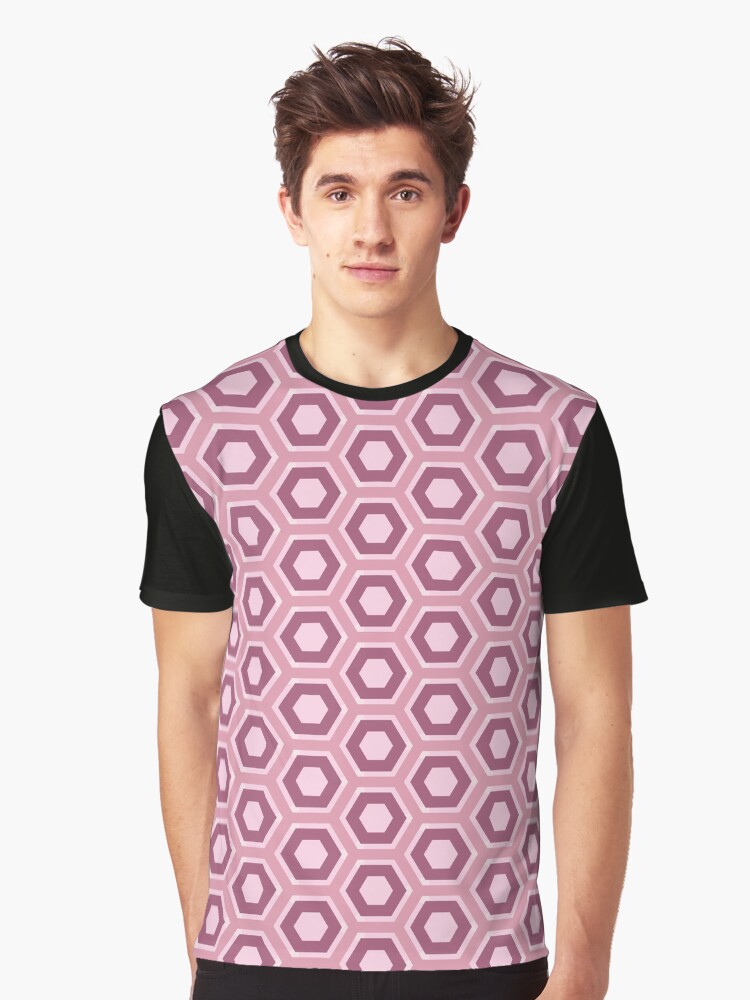 Graphic T-Shirt, Geometric Dusky Rose Colorful Honeycomb Hexagons designed and sold by Triplicate Limited