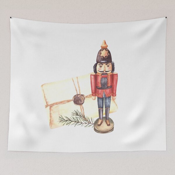 Item preview, Nutcracker with old letter and spruce, fir branch. Christmas post watercolor designed and sold by BartolArt.