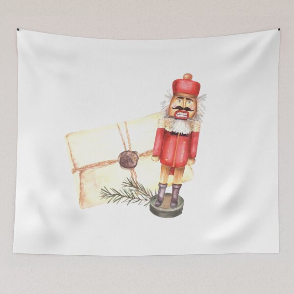 Item preview, Nutcracker king with old letter and spruce, fir branch. Christmas post watercolor designed and sold by BartolArt.