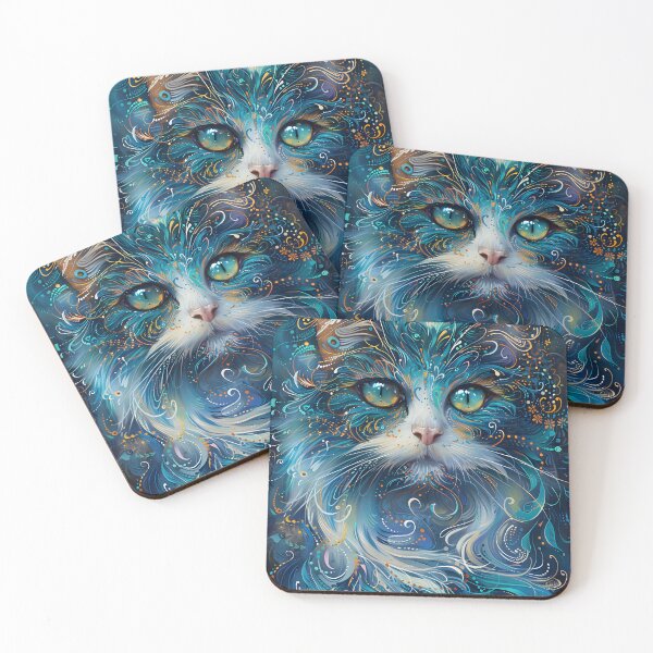 Item preview, cat with floral pattern with blue and orange accents designed and sold by Artessie.