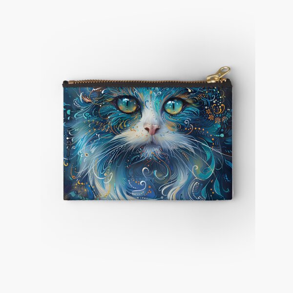 Item preview, cat with floral pattern with blue and orange accents designed and sold by Artessie.