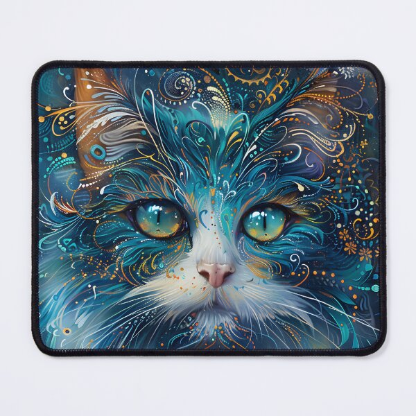 Item preview, cat with floral pattern with blue and orange accents designed and sold by Artessie.