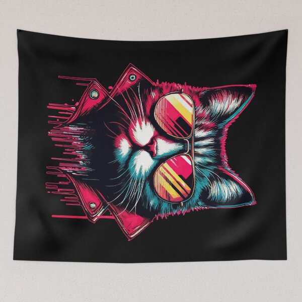 Item preview, Cool Retro Cyberpunk Cat In Sunglasses designed and sold by TomFrontierArt.