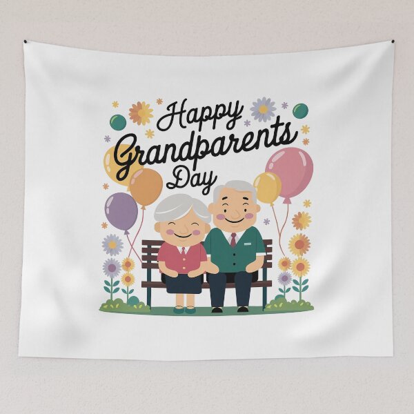 Item preview, Happy Grandparents Day - Celebrating Love and Family with a Cute Elderly Couple Surrounded by Balloons and Flowers designed and sold by FEBRICAST.