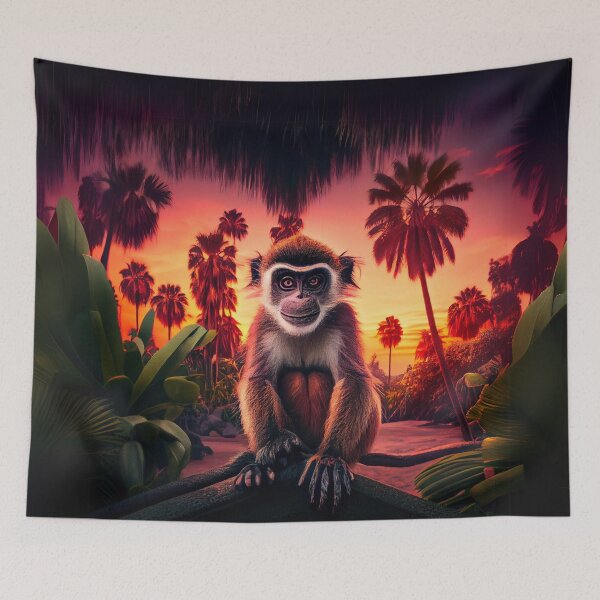 Item preview, Playful Monkey Amidst Sunset in the Jungle designed and sold by Sillytoe.