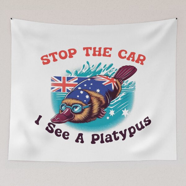 Artikelvorschau, Halt das Auto an, ich sehe eine australische Retro-Flagge von Platypus entworfen und verkauft von Dolphin Graphic.