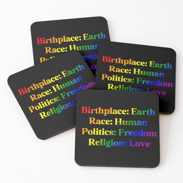Item preview, LGBTQ Rainbow Pride Flag Colored: Birthplace-Earth, Race-Human, Politics-Freedom Religion-Love, Rainbow Design designed and sold by Travelslightly.
