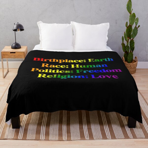 Item preview, LGBTQ Rainbow Pride Flag Colored: Birthplace-Earth, Race-Human, Politics-Freedom Religion-Love, Rainbow Design designed and sold by Travelslightly.