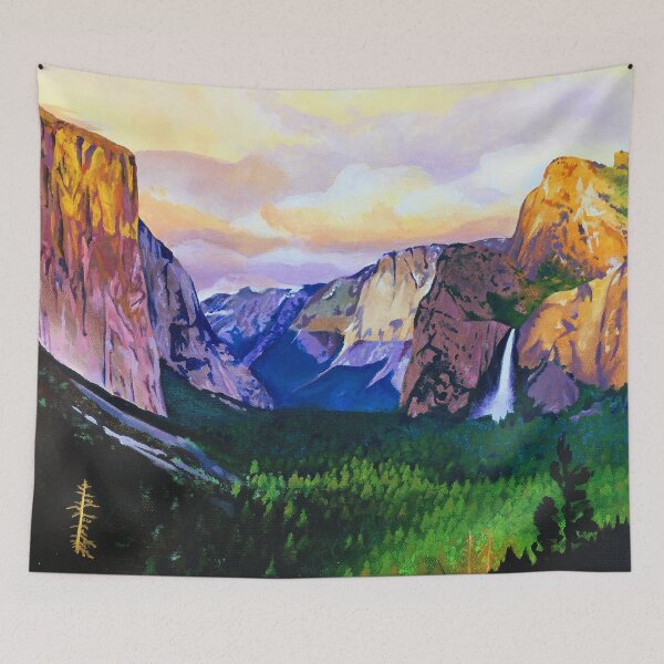 Item preview, Yosemite National Park at Sunset, Colorful Oil and Acrylic Painting designed and sold by MaiaJak.