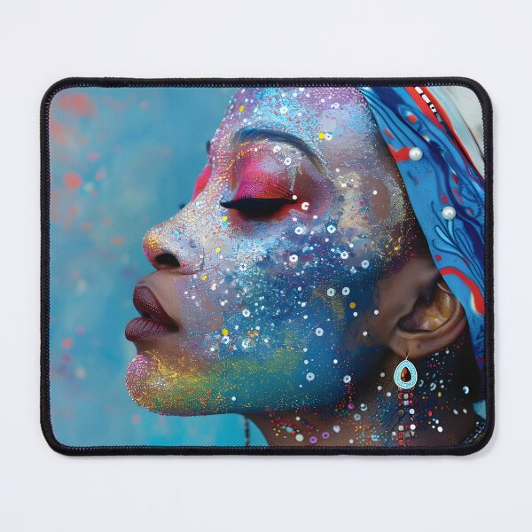 Item preview, colorful portrait adorned with beads and fabrics designed and sold by Artessie.