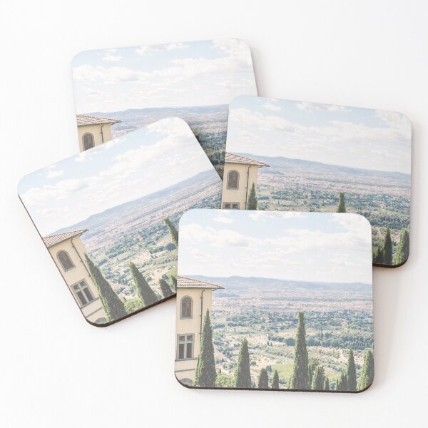 Item preview, Florence, Italy I Tuscany countryside skyline view, architecture and cypress to live la dolce vita with pastel summer colors and the retro vintage aesthetic of a green nature landscape from Fiesole designed and sold by Julie Travel Photography.
