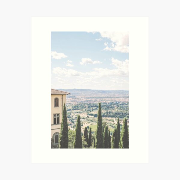 Item preview, Florence, Italy I Tuscany countryside skyline view, architecture and cypress to live la dolce vita with pastel summer colors and the retro vintage aesthetic of a green nature landscape from Fiesole designed and sold by Julie Travel Photography.