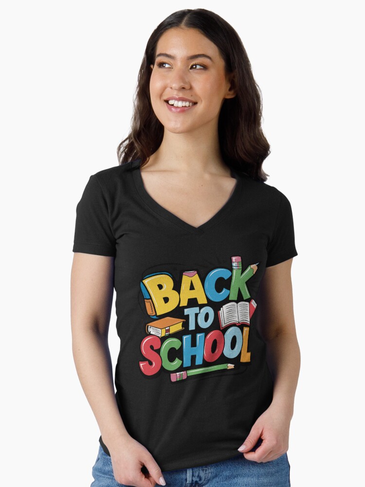 Thumbnail 1 of 4, Fitted V-Neck T-Shirt, Adorable Bubu and Dudu Back to School Design - Perfect for Kids' School Supplies & Apparel designed and sold by FEBRICAST.
