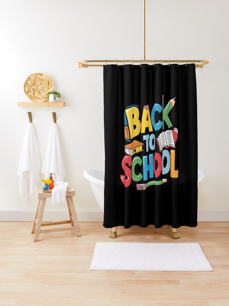 Thumbnail 1 of 5, Shower Curtain, Adorable Bubu and Dudu Back to School Design - Perfect for Kids' School Supplies & Apparel designed and sold by FEBRICAST.