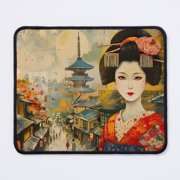 Item preview, Geisha amidst traditional Japanese street and pagoda. designed and sold by Artessie.