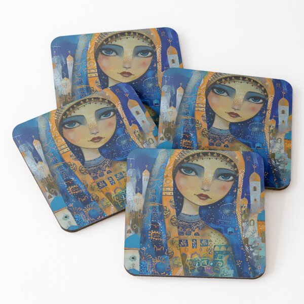 Item preview, Elegant blue figure in an abstract, mixed-media style. designed and sold by Artessie.