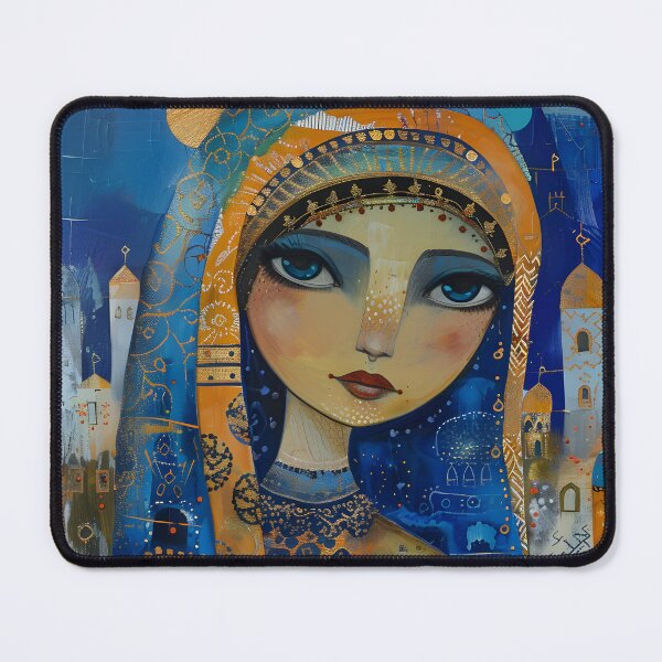 Item preview, Elegant blue figure in an abstract, mixed-media style. designed and sold by Artessie.