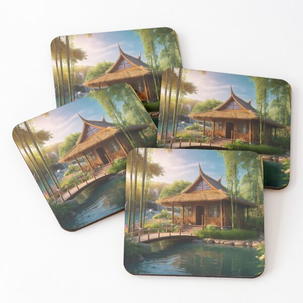 Item preview, Sunlit Bamboo Hut by the Forest River designed and sold by BlareBlare.