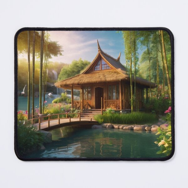 Artikelvorschau, Sunlit Bamboo Hut by the Forest River entworfen und verkauft von BlareBlare.