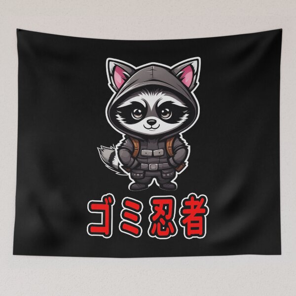 Item preview, Trash Ninja, Shiro, Kawaii Cute Racoon, Kanji Writing designed and sold by Burn-Ego.