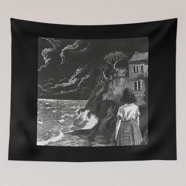 Item preview, fresh night breeze - black and white horror manga anime girl designed and sold by ForsakenFrames.