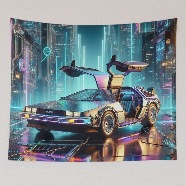 Item preview, BTTF Delorean in a futuristic city designed and sold by BlueGnome.