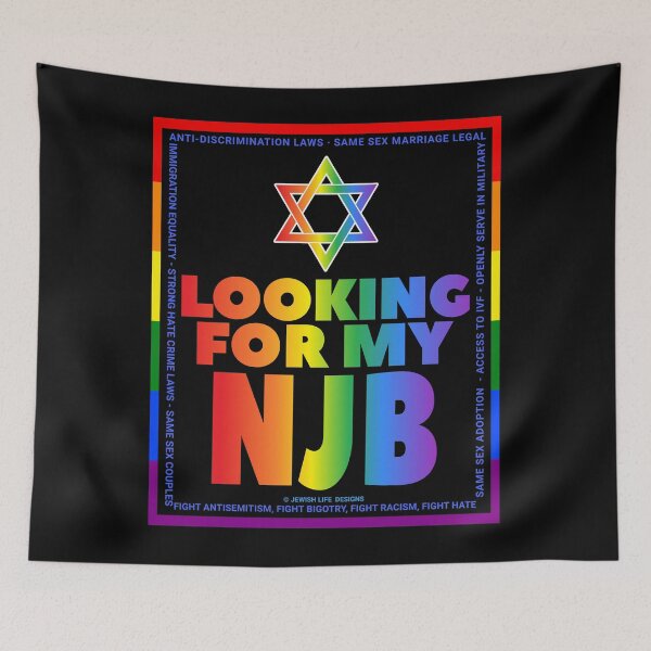 Item preview, SUJD0054 Jewish Designs Looking For NJB LGBTQ Love Israel rainbow design shows how Israel protects LGBTQ Rights designed and sold by JewishDesigns.