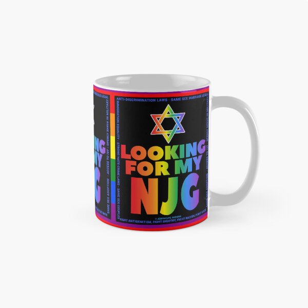 Aperçu de l'œuvre SUJD0055 Dessins juifs à la recherche de NJG signifie Nice Jewish Girl LGBTQ Love Israel Le design arc-en-ciel montre comment Israël protège les droits LGBTQ créée et vendue par JewishDesigns.