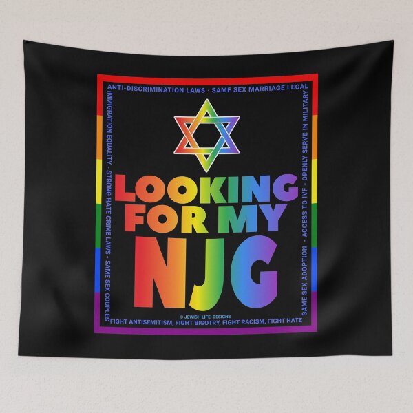 Item preview, SUJD0055 Jewish Designs Looking For NJG means Nice Jewish Girl LGBTQ Love Israel rainbow design shows how Israel protects LGBTQ Rights designed and sold by JewishDesigns.