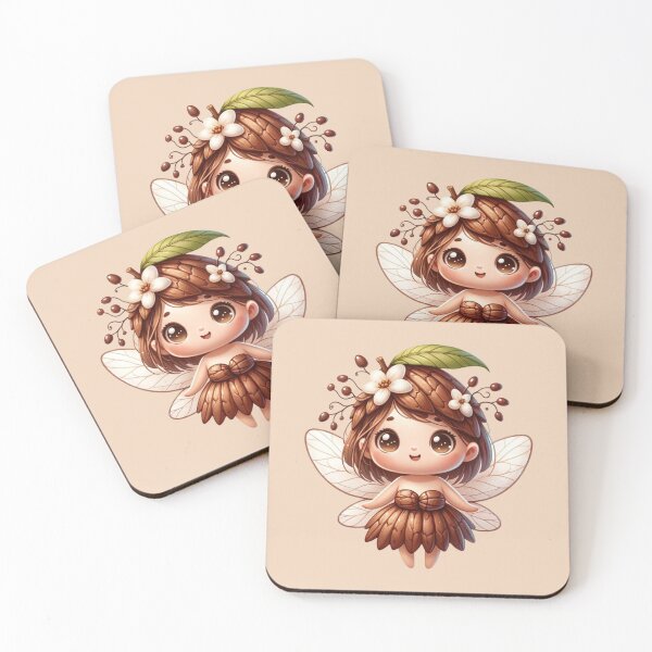 Item preview, Cute Cocoa Fairy with Wings Flowers Cocoa Bean Manga Anime Chibi Girl Kawaii Chocolate Elves designed and sold by Annika Shurafa.