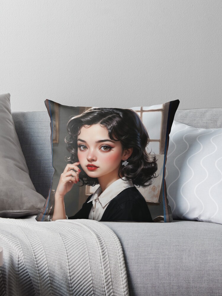 I Will Have To Think About That She Whispers In Thoughtful Contemplation AI Concept Art by Xzendor7 - With Her Adorable Eyes 4 I'll Have To Think About That She Whispers In Thoughtful Contemplation Captivating AI Concept Art by Xzendor7 Decorative Art Print Throw Pillow