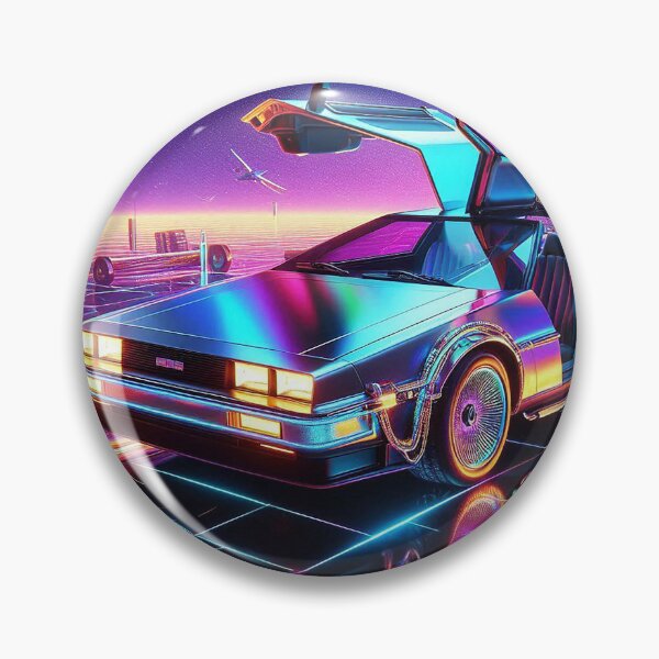 Item preview, Delorean in an 80s nostalgic neon city designed and sold by BlueGnome.