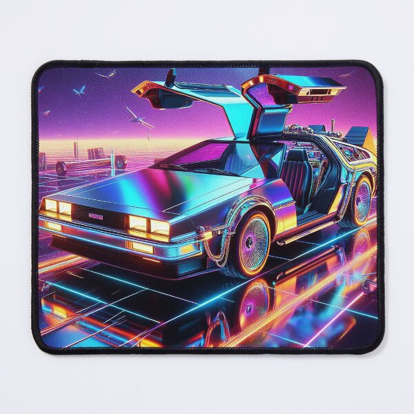 Item preview, Delorean in an 80s nostalgic neon city designed and sold by BlueGnome.