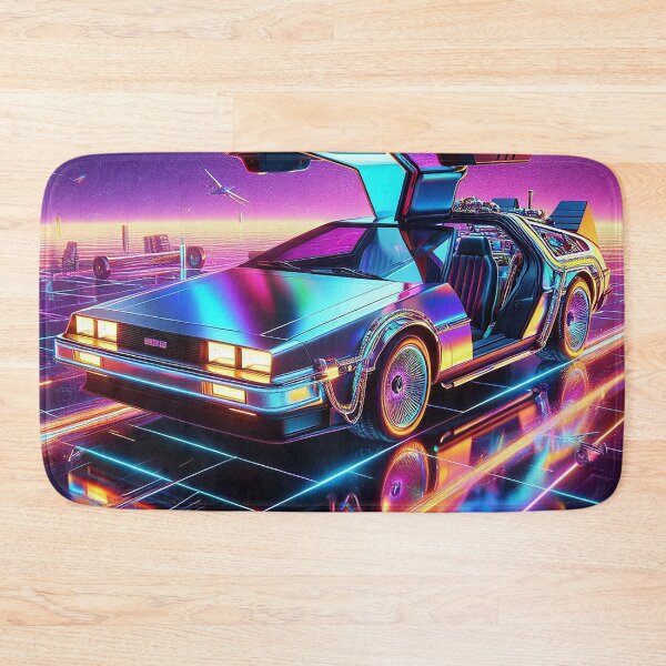 Item preview, Delorean in an 80s nostalgic neon city designed and sold by BlueGnome.